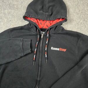 GameStop Full Zip Hoodie Mens XL Black Rocket Logo Graphic Gamer Sweatshirt